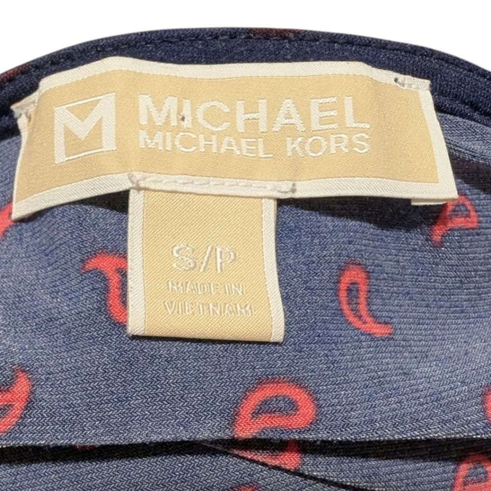 Michael Michael Kors Top Dark Coquette Y2K Womens S Ruffle Bow Feminine Navy Red - Picture 10 of 10